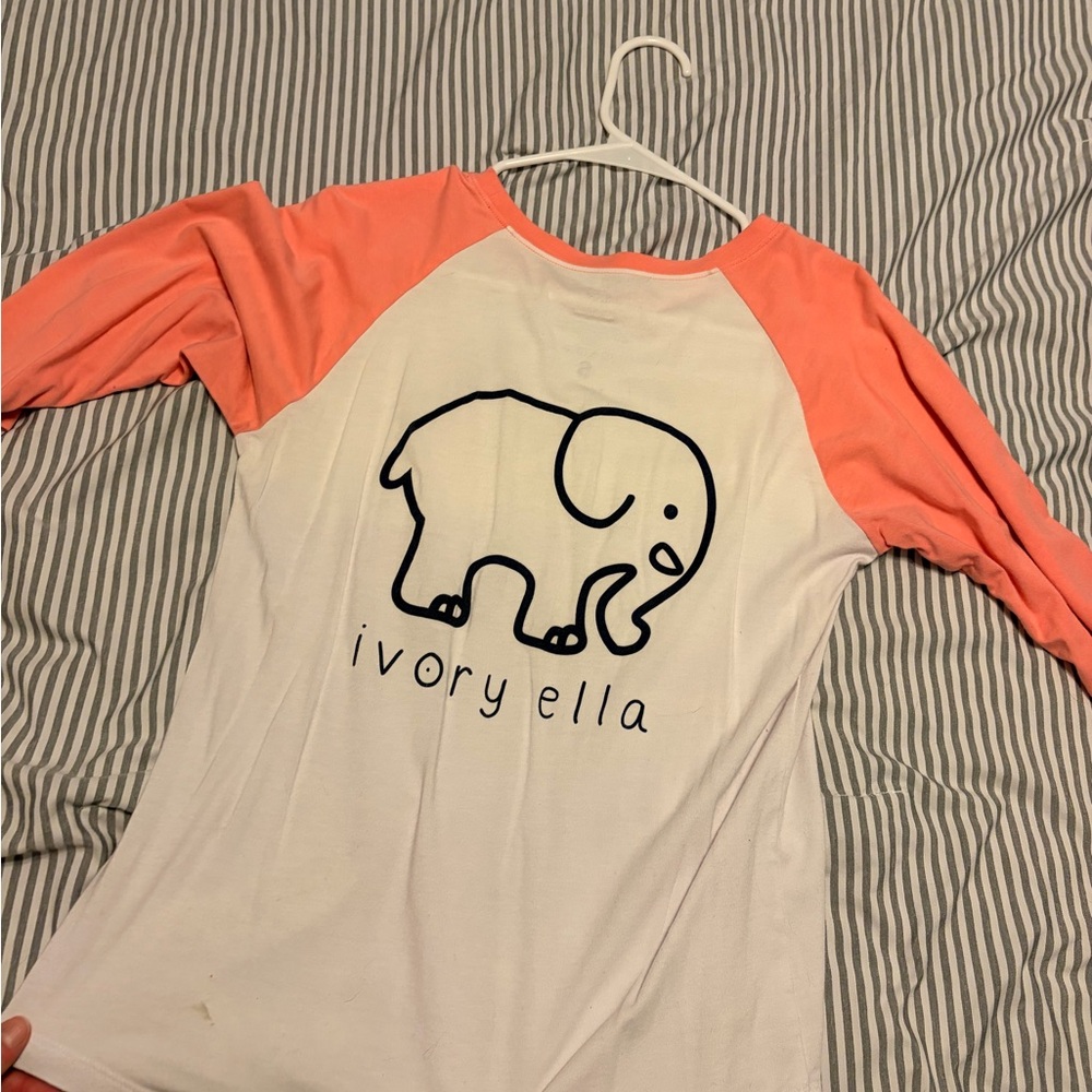 Ivory Ella Coral and White Elephant 3/4 Sleeve Tee